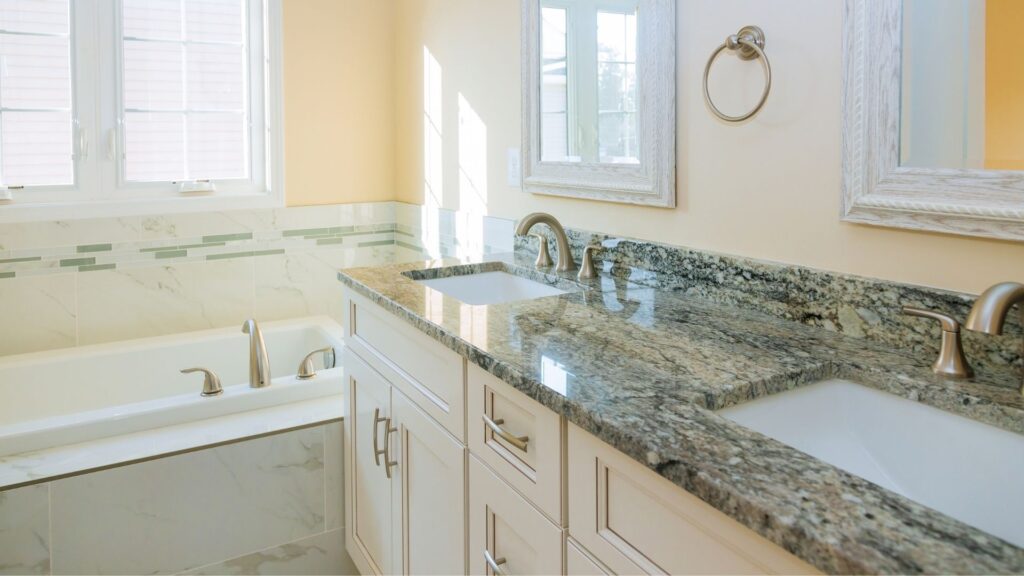 New bathroom countertops installed on a new cabinet in a bathroom in Sarasota