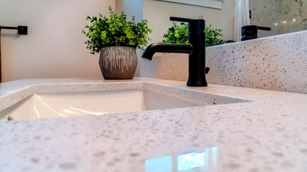 New bathroom countertop installed on a new cabinet in a bathroom in Sarasota