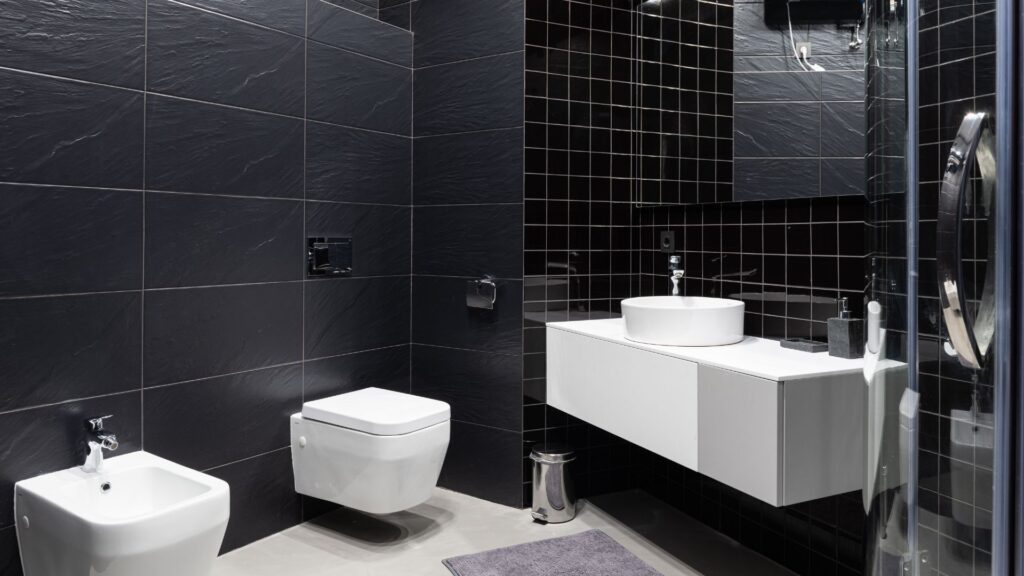Black bathroom wall tiles installed in a bathroom in Sarasota
