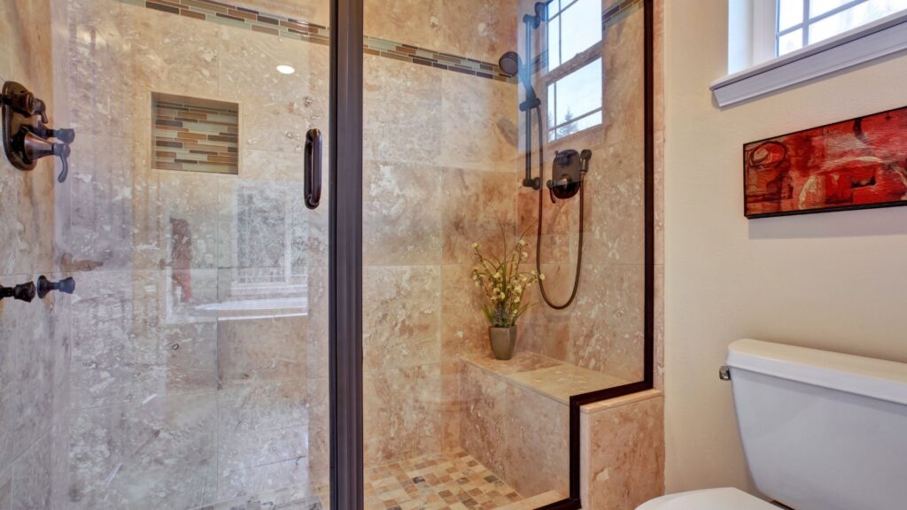 New shower installed to replace a bath in a bathroom in Sarasota