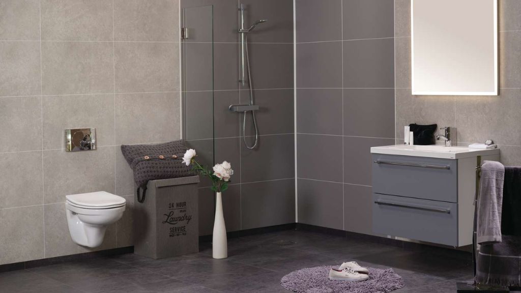 Tile effect fibo wall panels installed in a bathroom in Sarasota