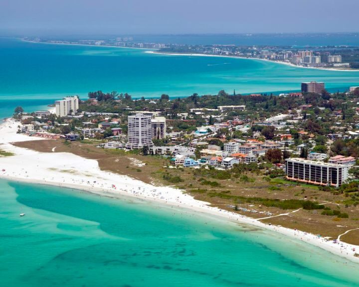 An aerial view of a beach in Florida.